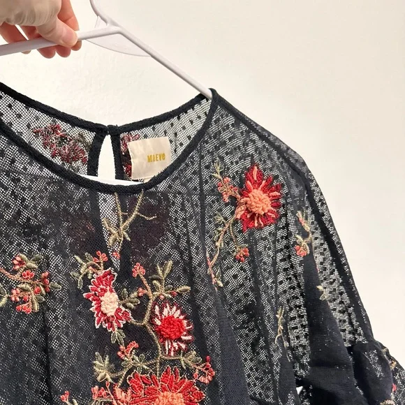 Anthropologie Maeve cadiz mesh top - Floral Embroidered Black Mesh Top - Picture 6 of 9
